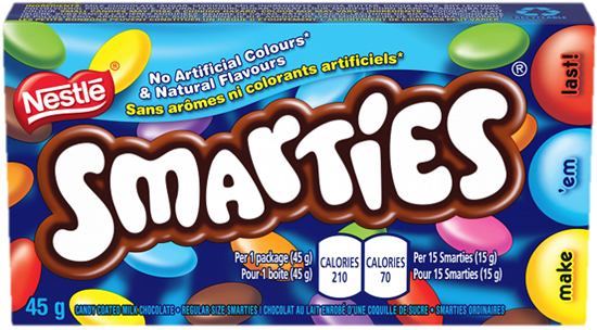 Nestle Smarties 45g - Canada Edition - Chocolate - Case of 24 - BB: N/A
