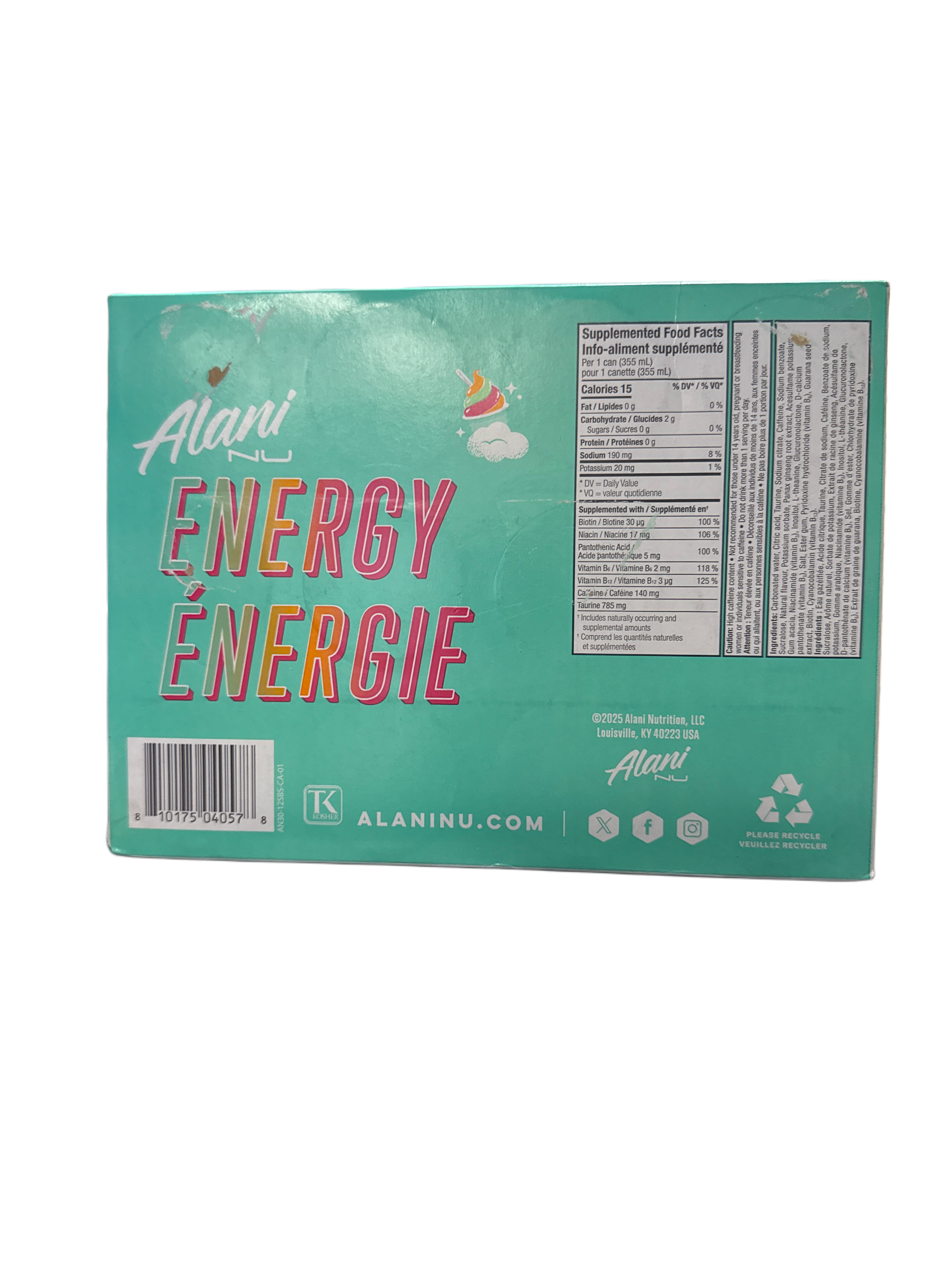 Alani Nu Sherbet Swirl Sorbet Energy Drink 355ML- Canada Edition - Beverage - Case of 12 - BB: 03/27 - Extreme Snacks Wholesale