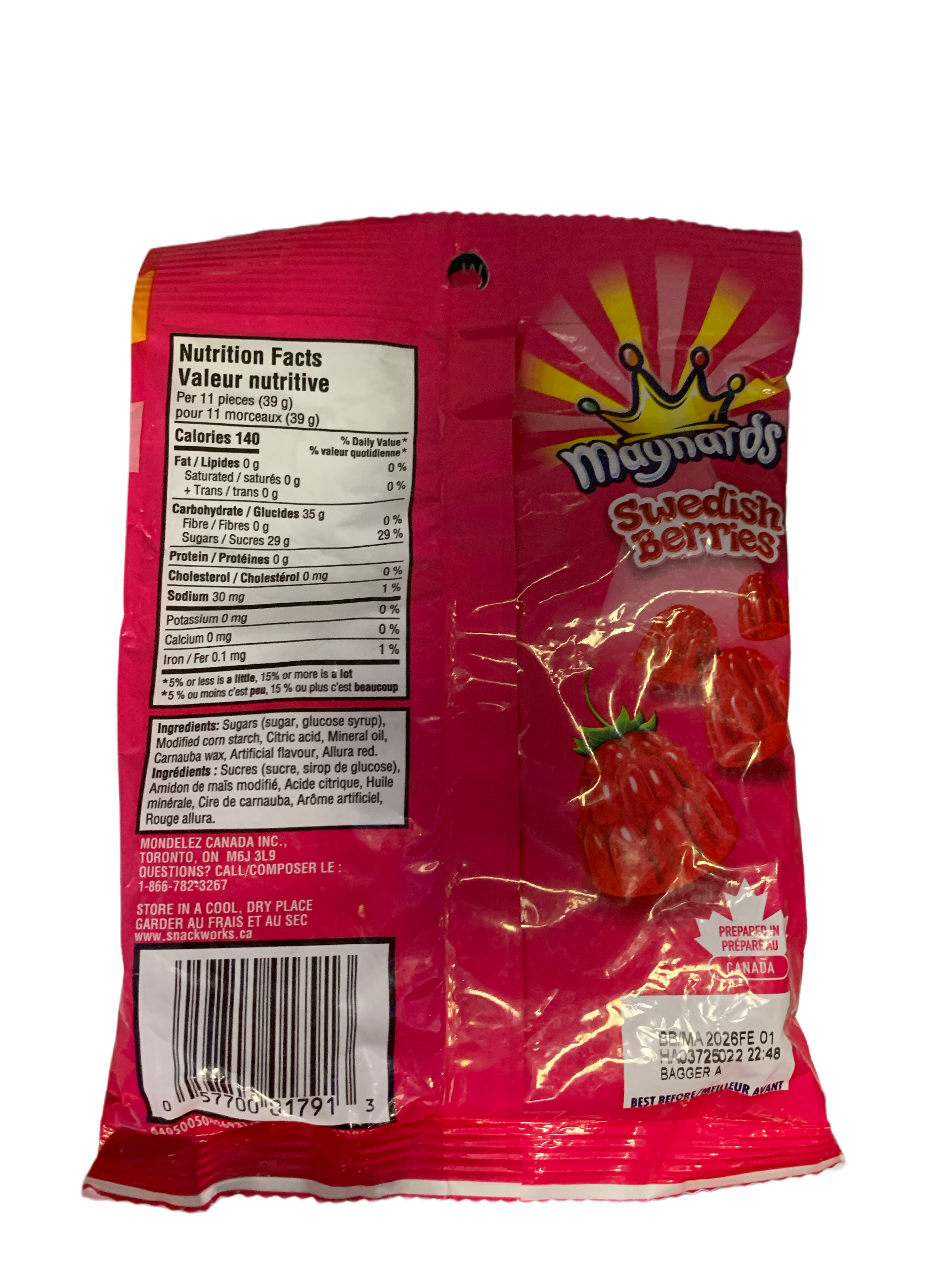 Maynards Swedish Berries 154G -Canadian Edition - Case Of 12 - BB:02/26 - Extreme Snacks Wholesale