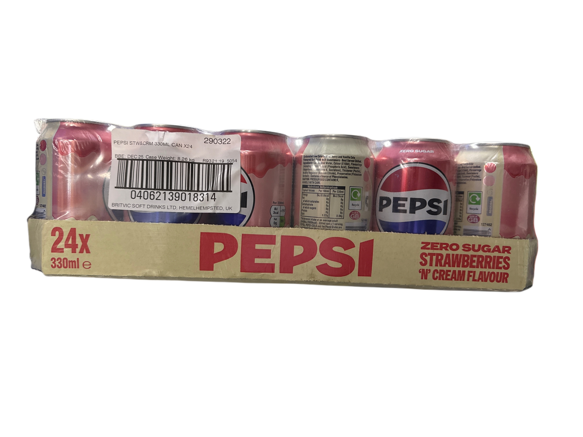 Pepsi Zero Sugar Strawberries & Cream Can 355ML - U.K Edition - Beverage - Case of 12 - BB: 12/25 - Extreme Snacks Wholesale