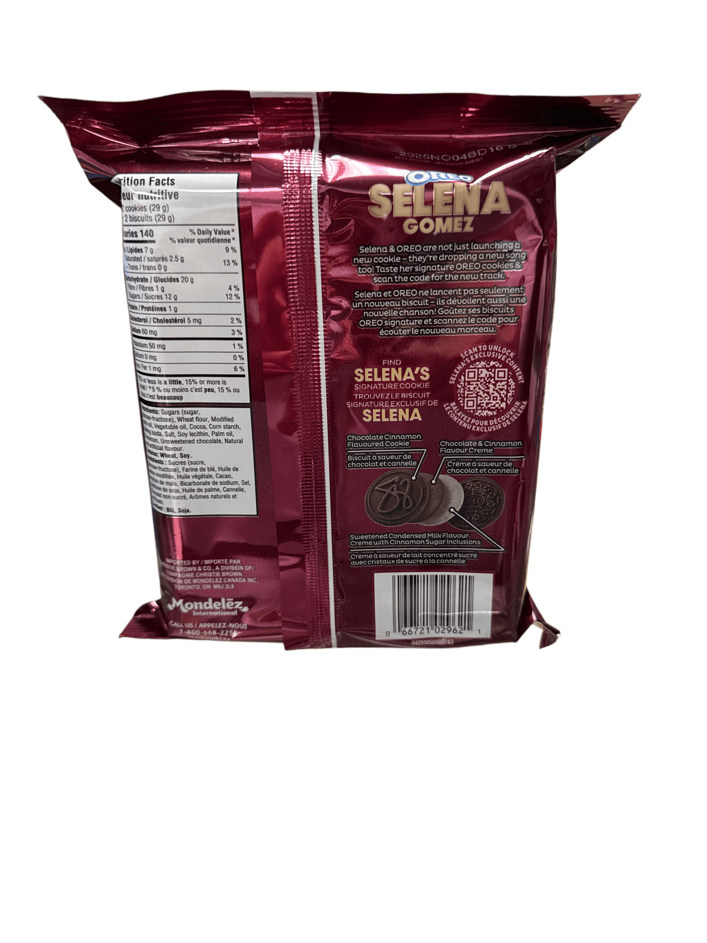 Oreo x Selena Gomez Chocolate & Cinnamon Creme 303g - Canada Edition - Snack - Case of 12 - BB: N/A