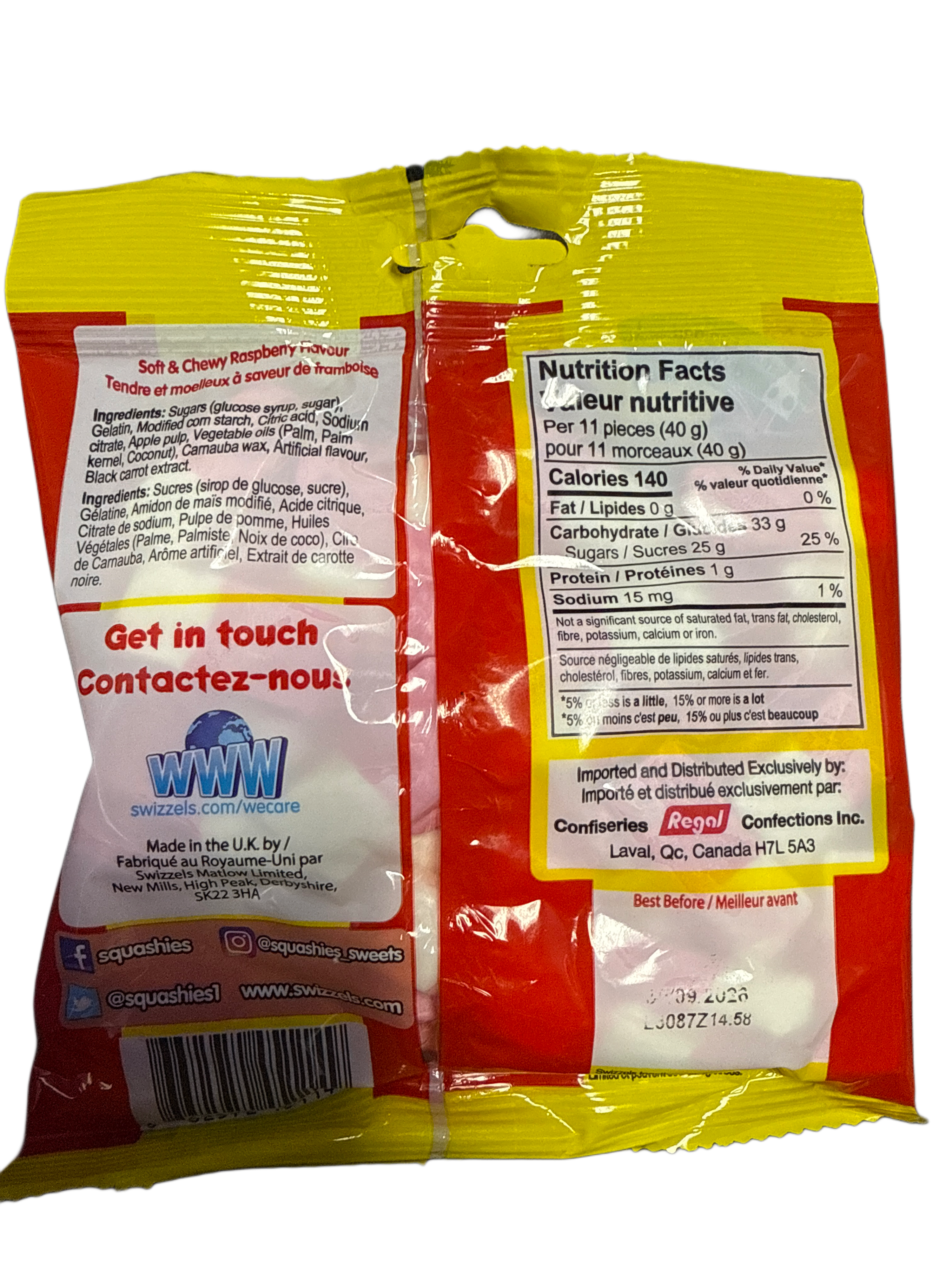 Swizzels Squashies Original Raspberry Flavour 140G- U.K Edition - Candy - Case Of 10 - BB: 09/26