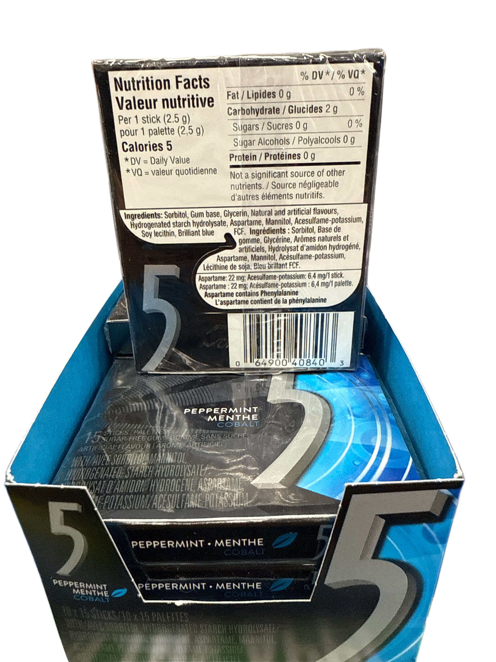 5 Gum Peppermint Cobalt 37.5G - Canadian Edition - Gum - Box Of 10 - BB: 11/25 - Extreme Snacks Wholesale