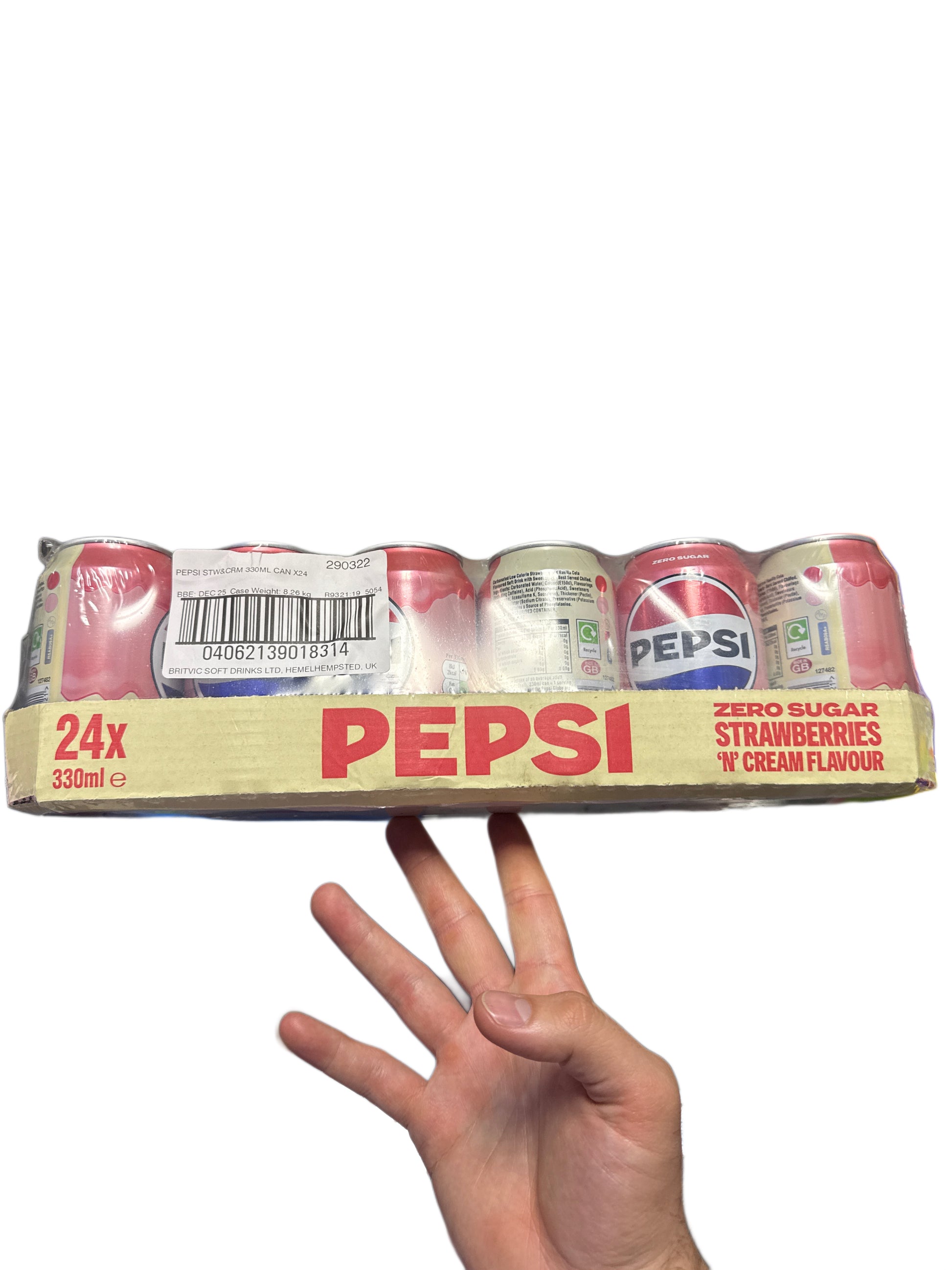 Pepsi Zero Sugar Strawberries & Cream Can 355ML - U.K Edition - Beverage - Case of 12 - BB: 12/25 - Extreme Snacks Wholesale