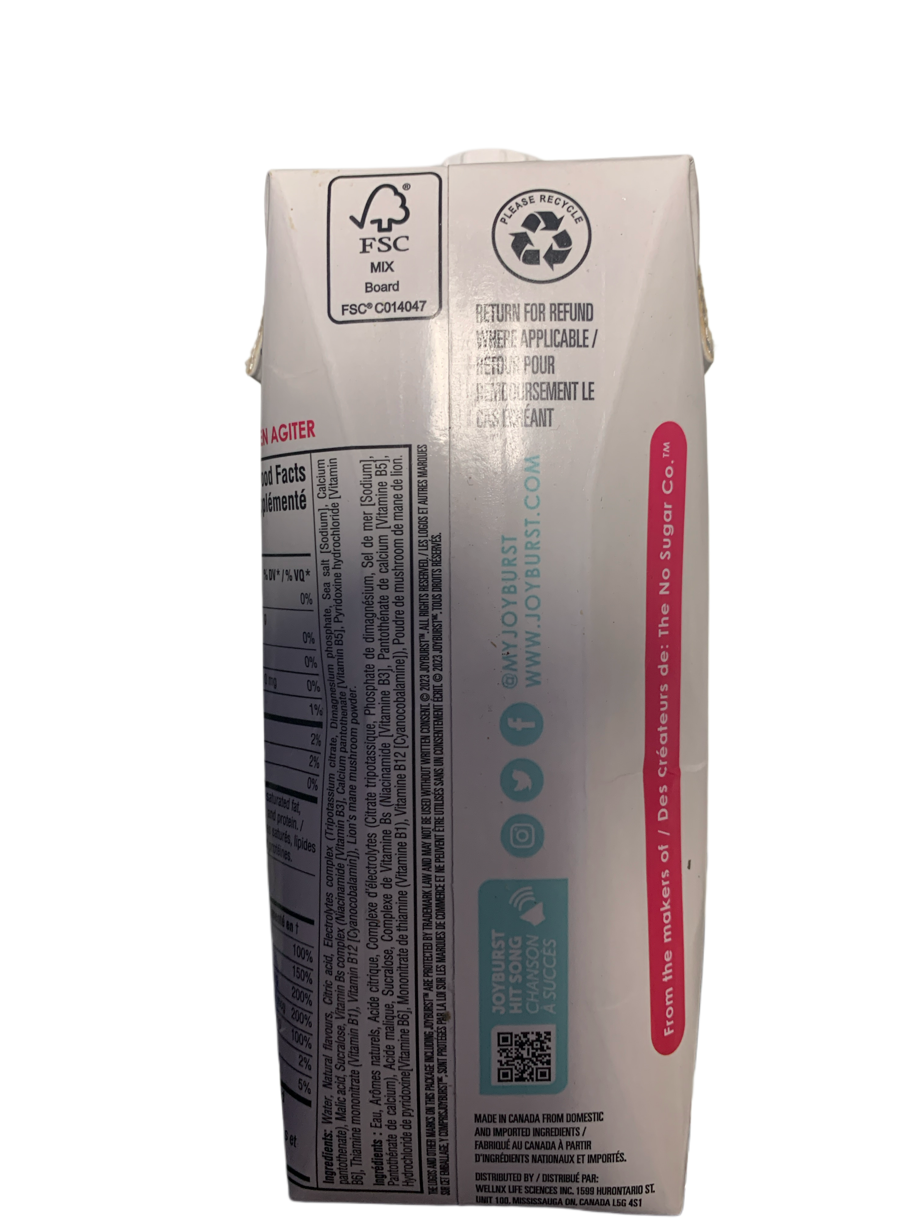 Joyburst Renew Zero Sugar Strawberry Lemonade Hydration Drink 500ML -Canadian Edition - Case Of 12 - BB:02/27