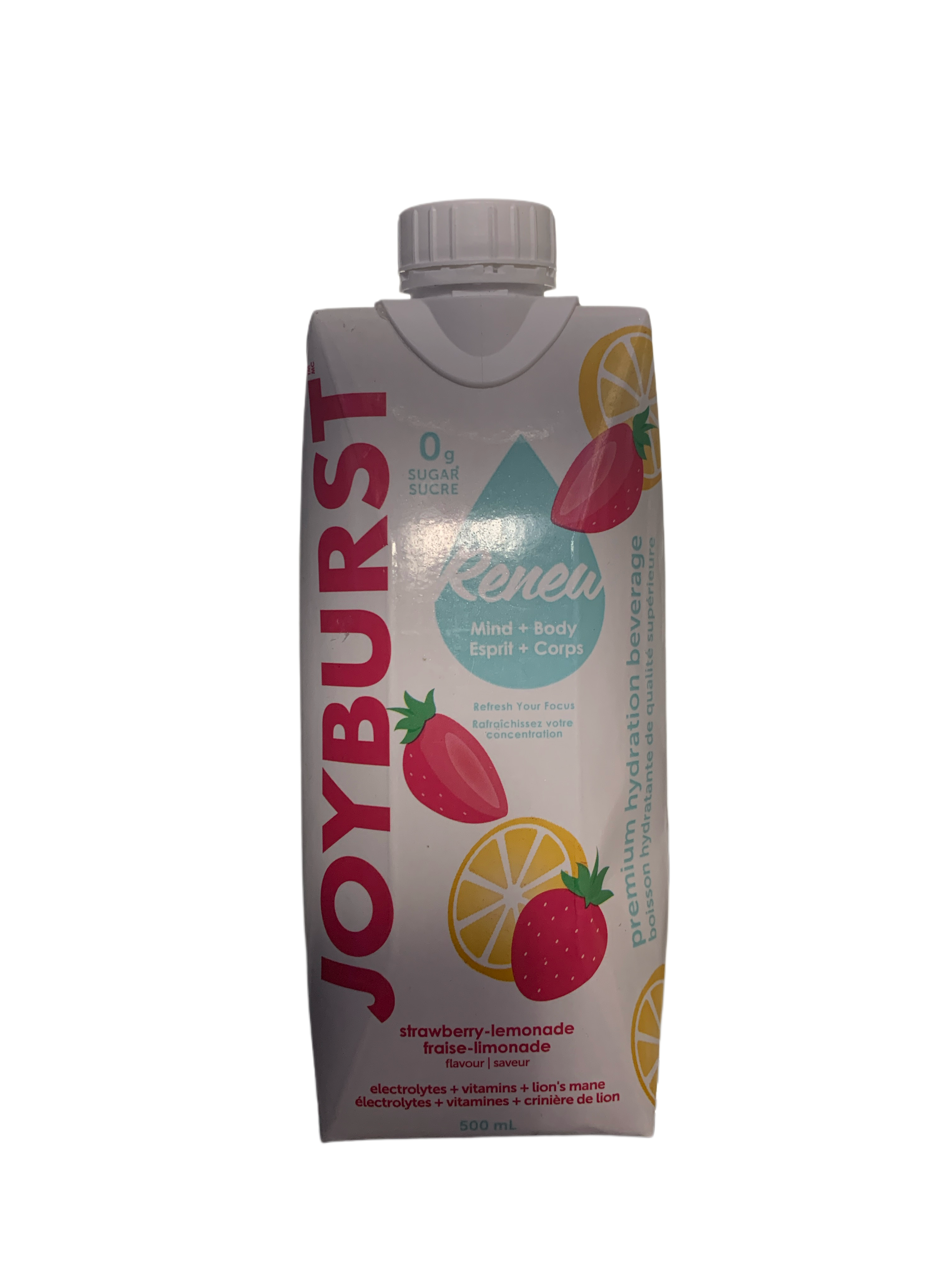 Joyburst Renew Zero Sugar Strawberry Lemonade Hydration Drink 500ML -Canadian Edition - Case Of 12 - BB:02/27