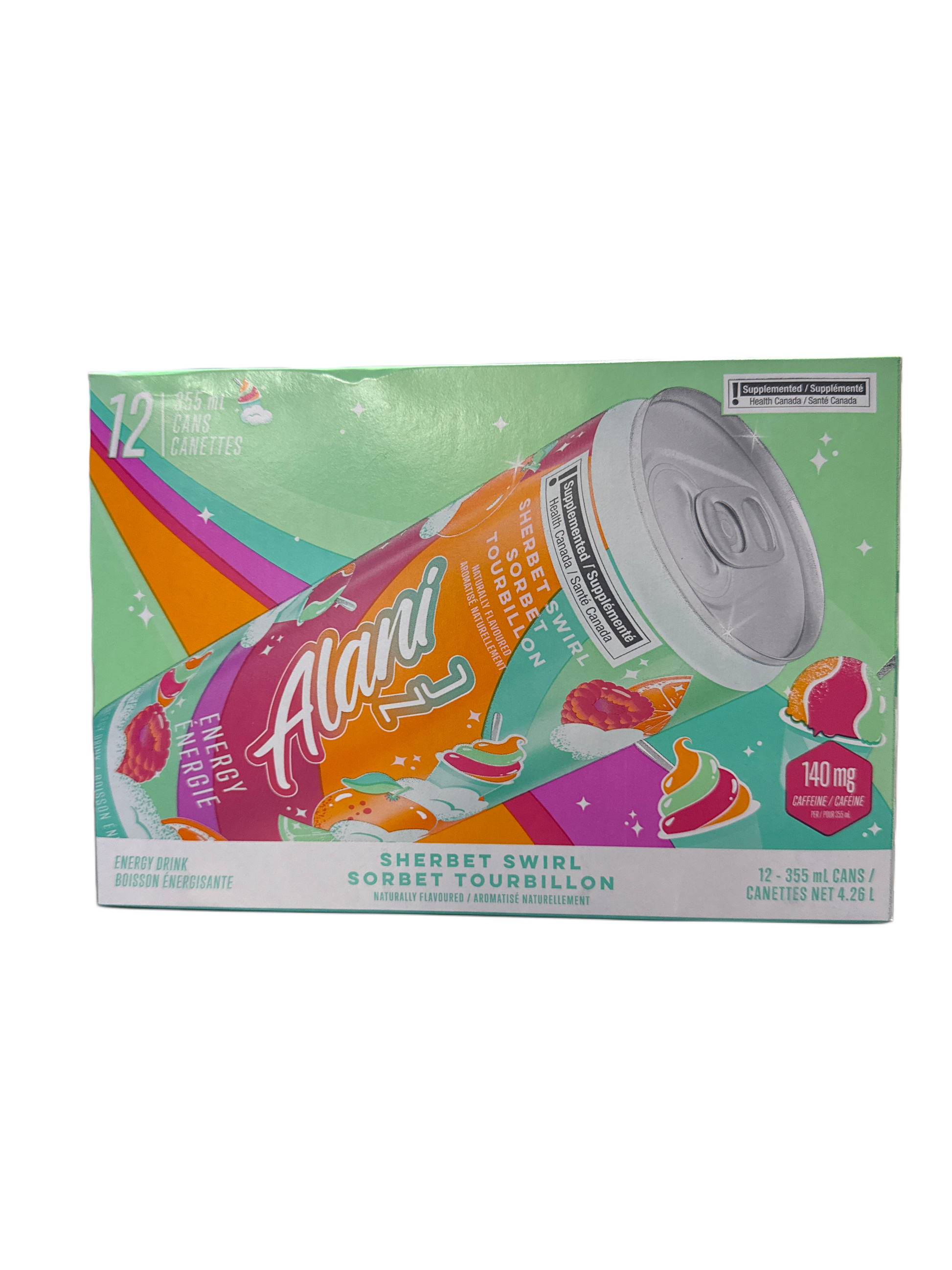 Alani Nu Sherbet Swirl Sorbet Energy Drink 355ML- Canada Edition - Beverage - Case of 12 - BB: 03/27 - Extreme Snacks Wholesale