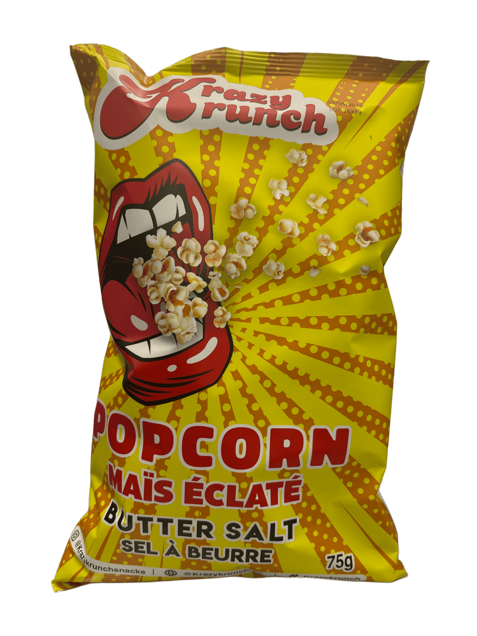 Krazy Krunch Popcorn Butter Salt 135G - Canada Edition - Popcorn - Case of 12 - BB: August 28/25 - Extreme Snacks Wholesale