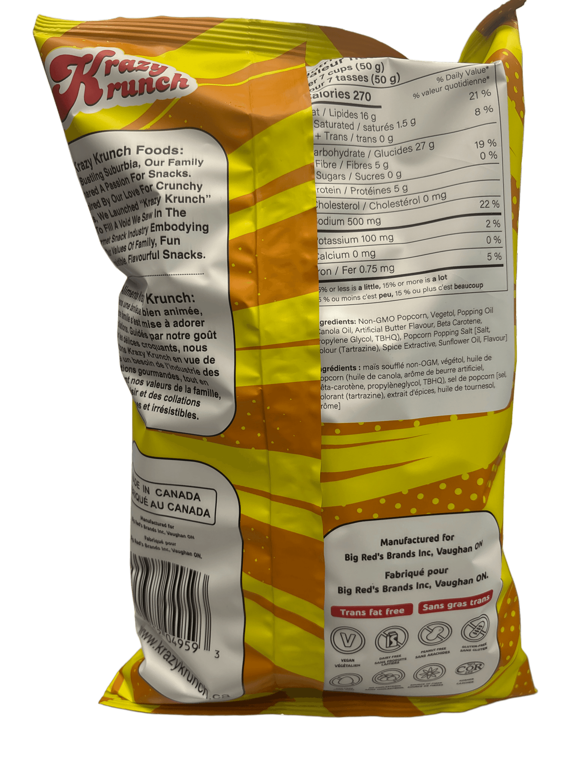 Krazy Krunch Popcorn Butter Salt 135G - Canada Edition - Popcorn - Case of 12 - BB: August 28/25 - Extreme Snacks Wholesale