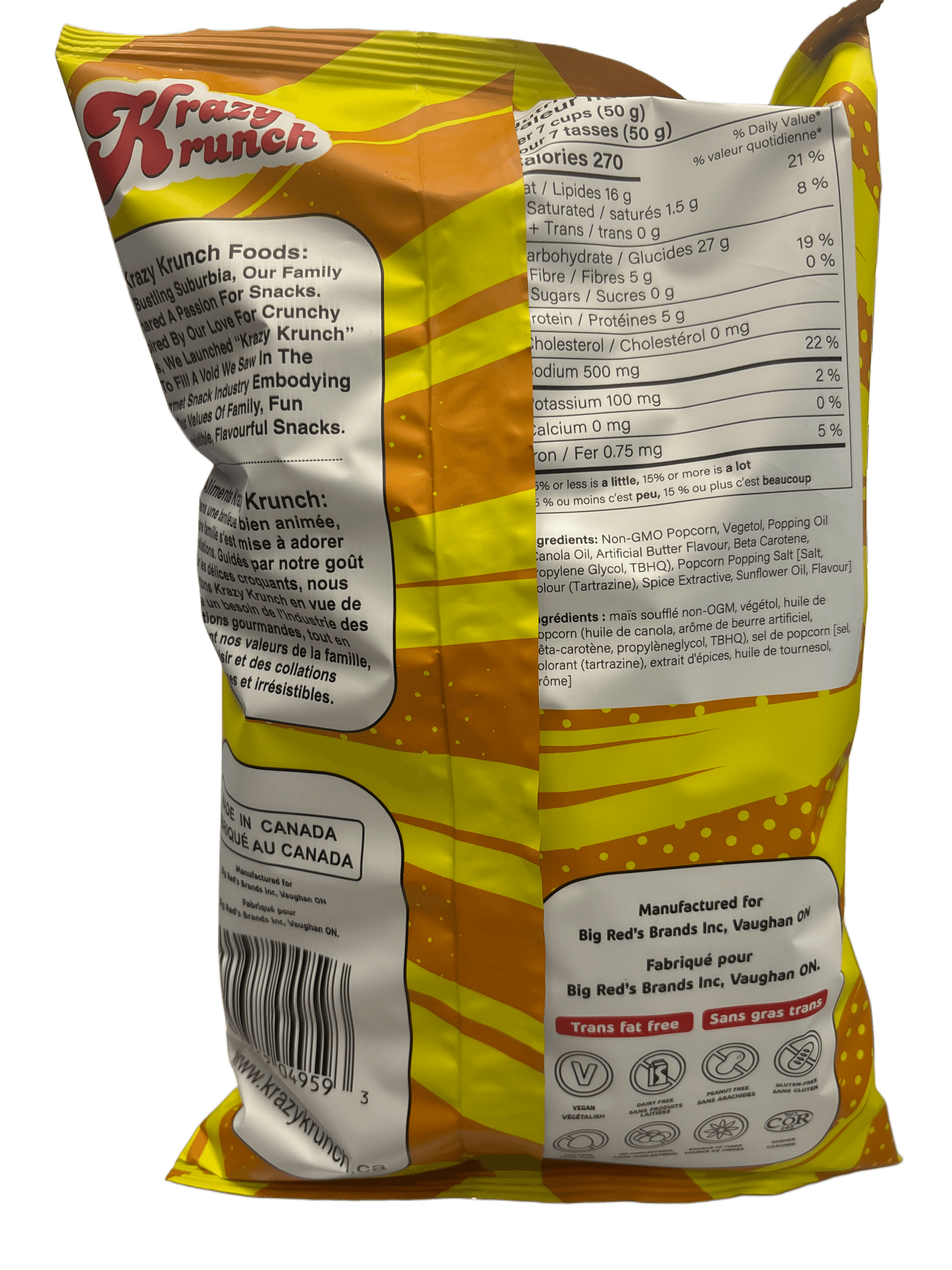 Krazy Krunch Popcorn Butter Salt 135G - Canada Edition - Popcorn - Case of 12 - BB: August 28/25 - Extreme Snacks Wholesale