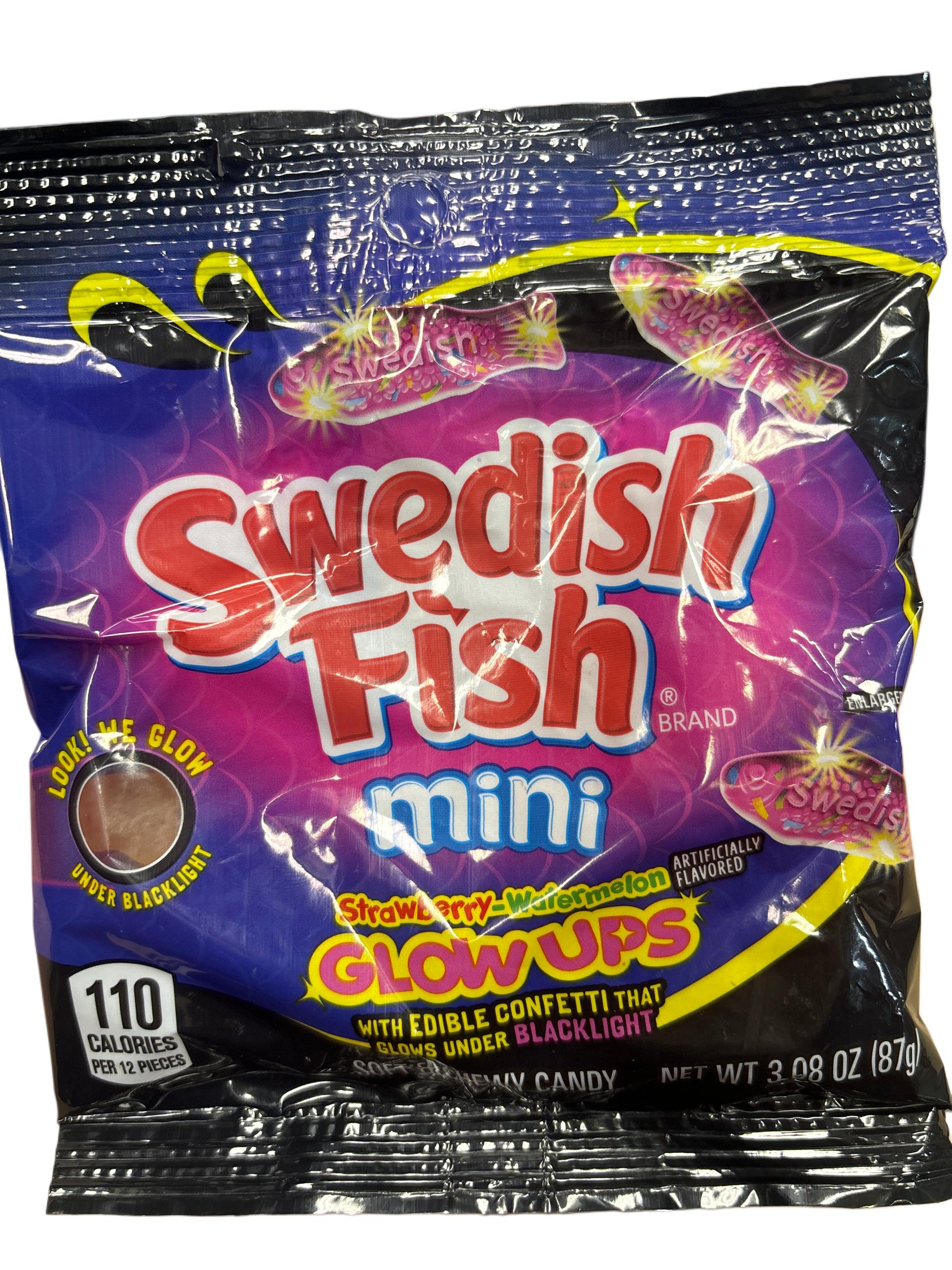 Swedish Fish Mini Strawberry Watermelon Glow Ups Candy Bag 3.08OZ - Mexico Edition - Candy - Case Of 12 - BB: 02/26 - Extreme Snacks Wholesale