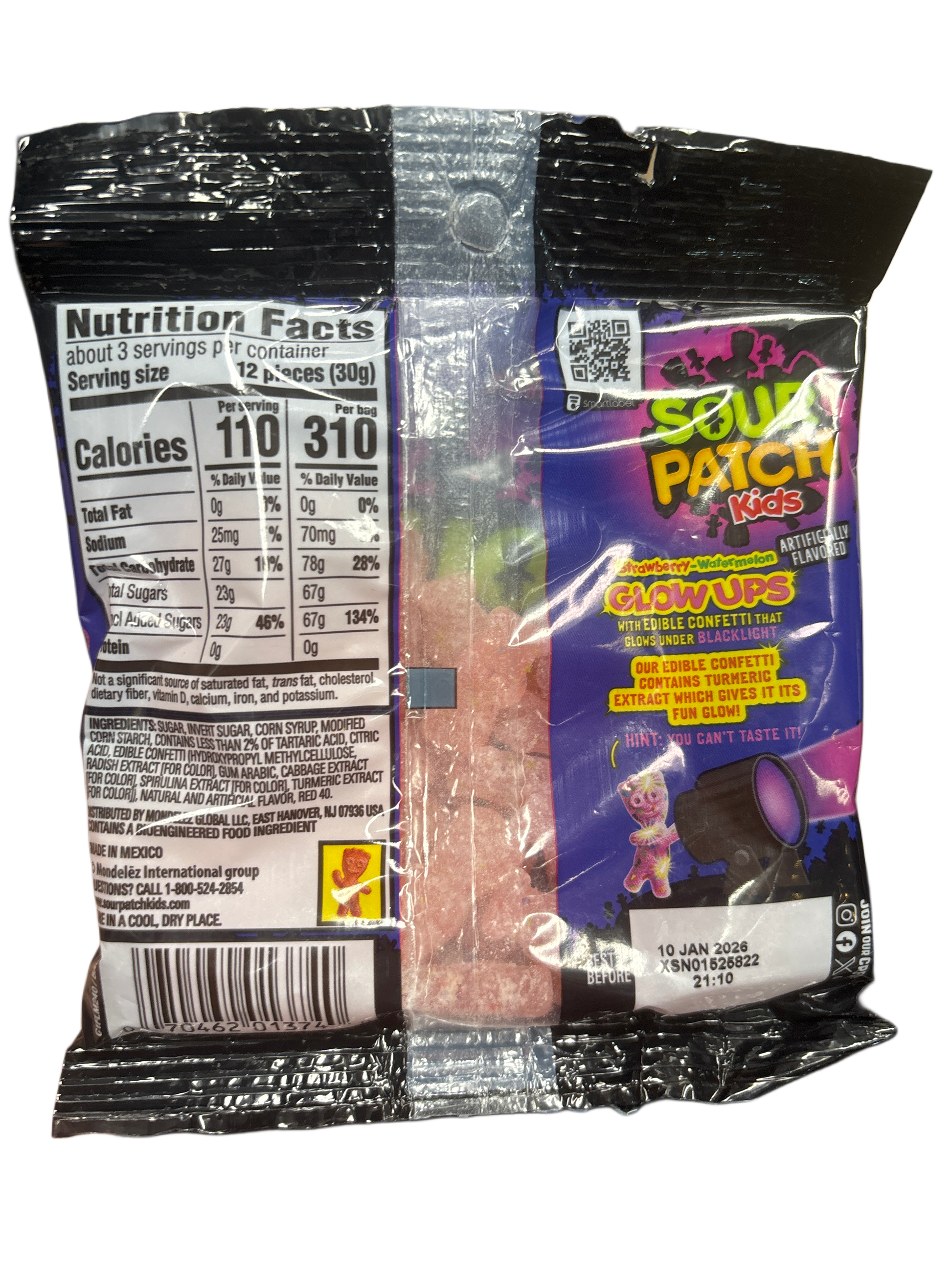 Sour Patch Kids Strawberry Watermelon Glow Ups Candy Bag 3.08OZ - Mexico Edition - Candy - Case Of 12 - BB: 01/26 - Extreme Snacks Wholesale