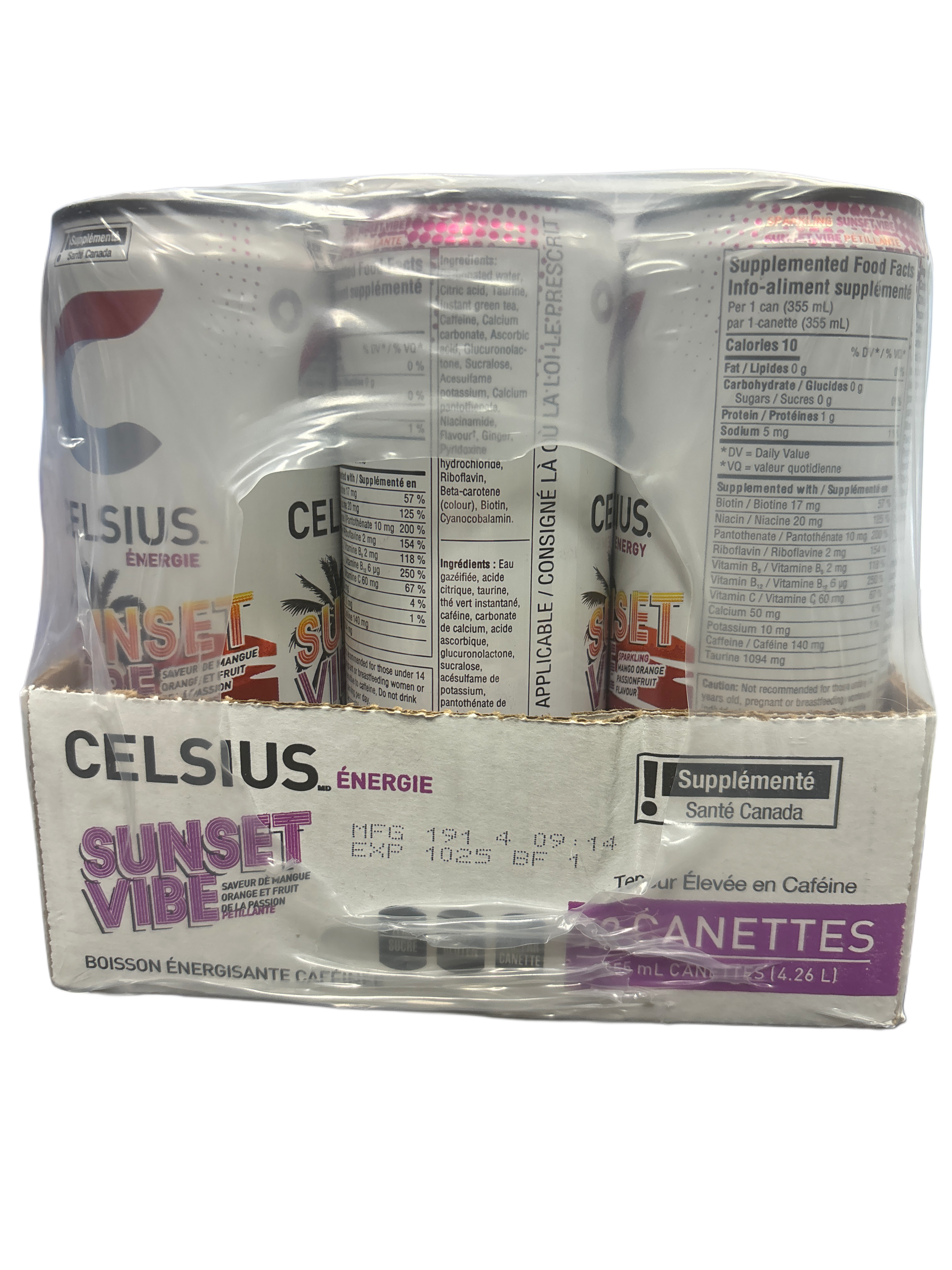 Celsius Sparkling Sunset Vibe Energy Drink 355ML - Canadian Edition - Beverage - Case of 12 - BB: 10/25 - Extreme Snacks Wholesale