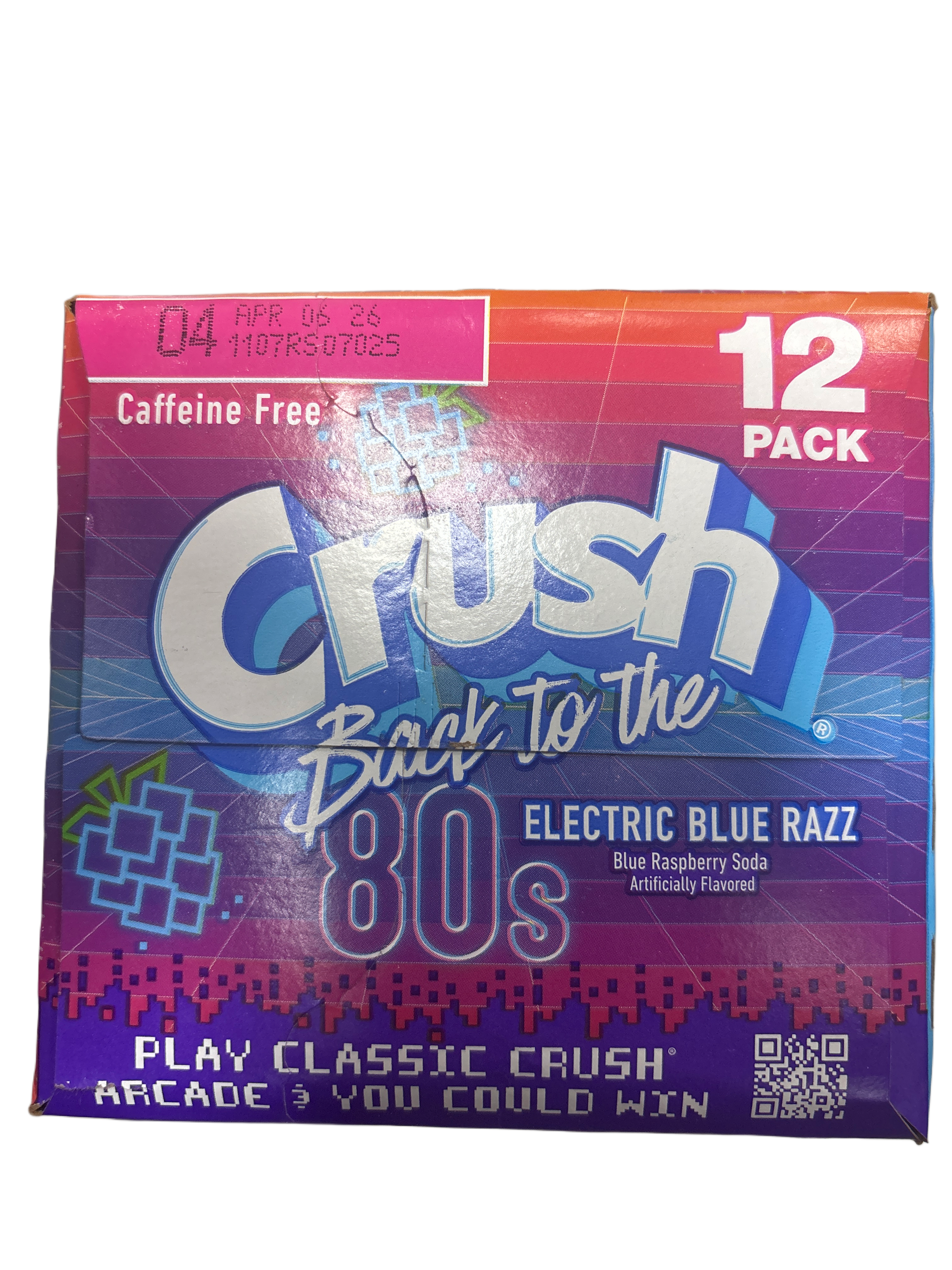 Crush Back To The 80s Electric Blue Razz Pop Can 355ML - U.S Edition - Beverage - Case of 12 - BB: 06/04/26 - Extreme Snacks Wholesale