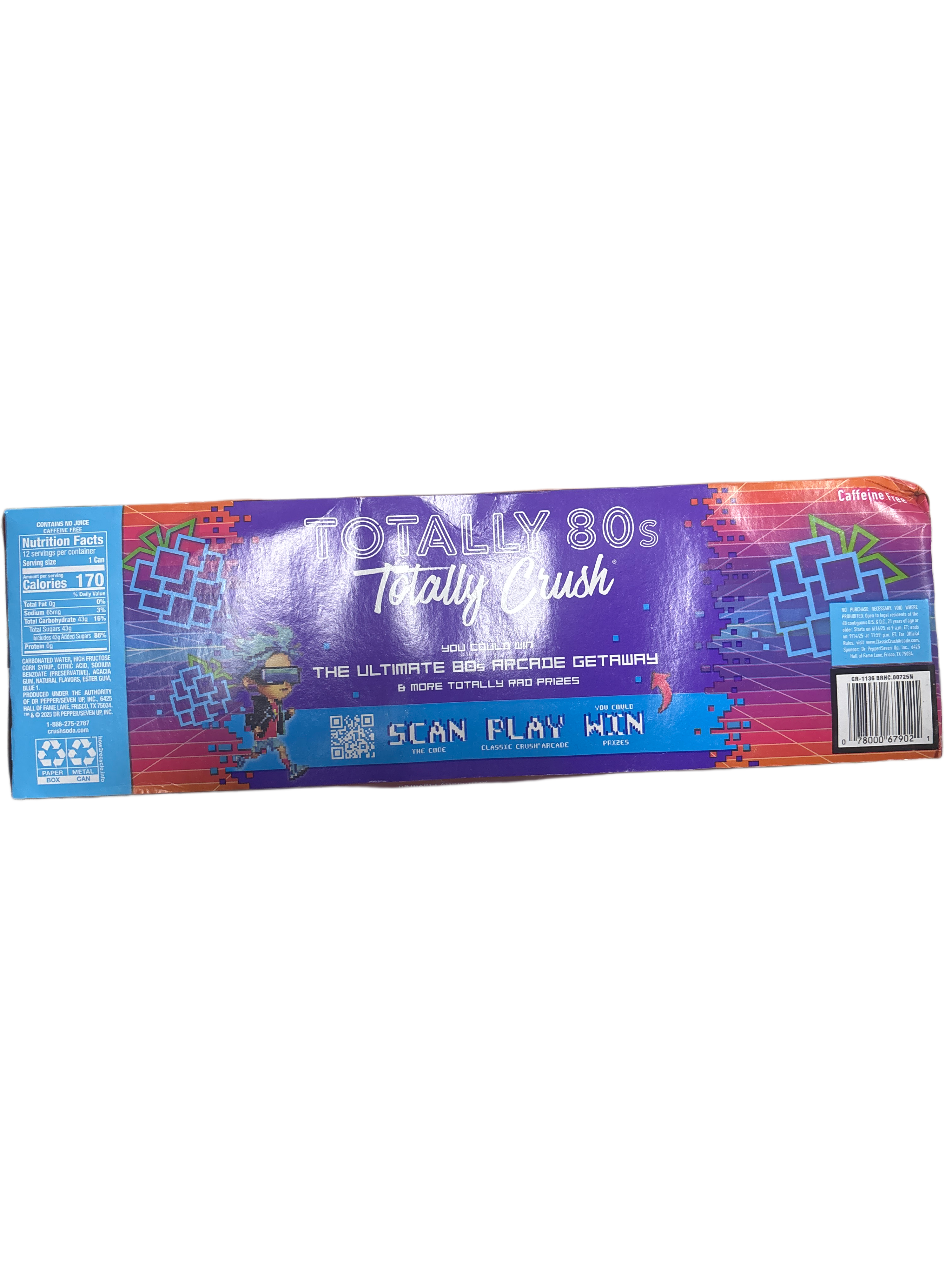 Crush Back To The 80s Electric Blue Razz Pop Can 355ML - U.S Edition - Beverage - Case of 12 - BB: 06/04/26 - Extreme Snacks Wholesale