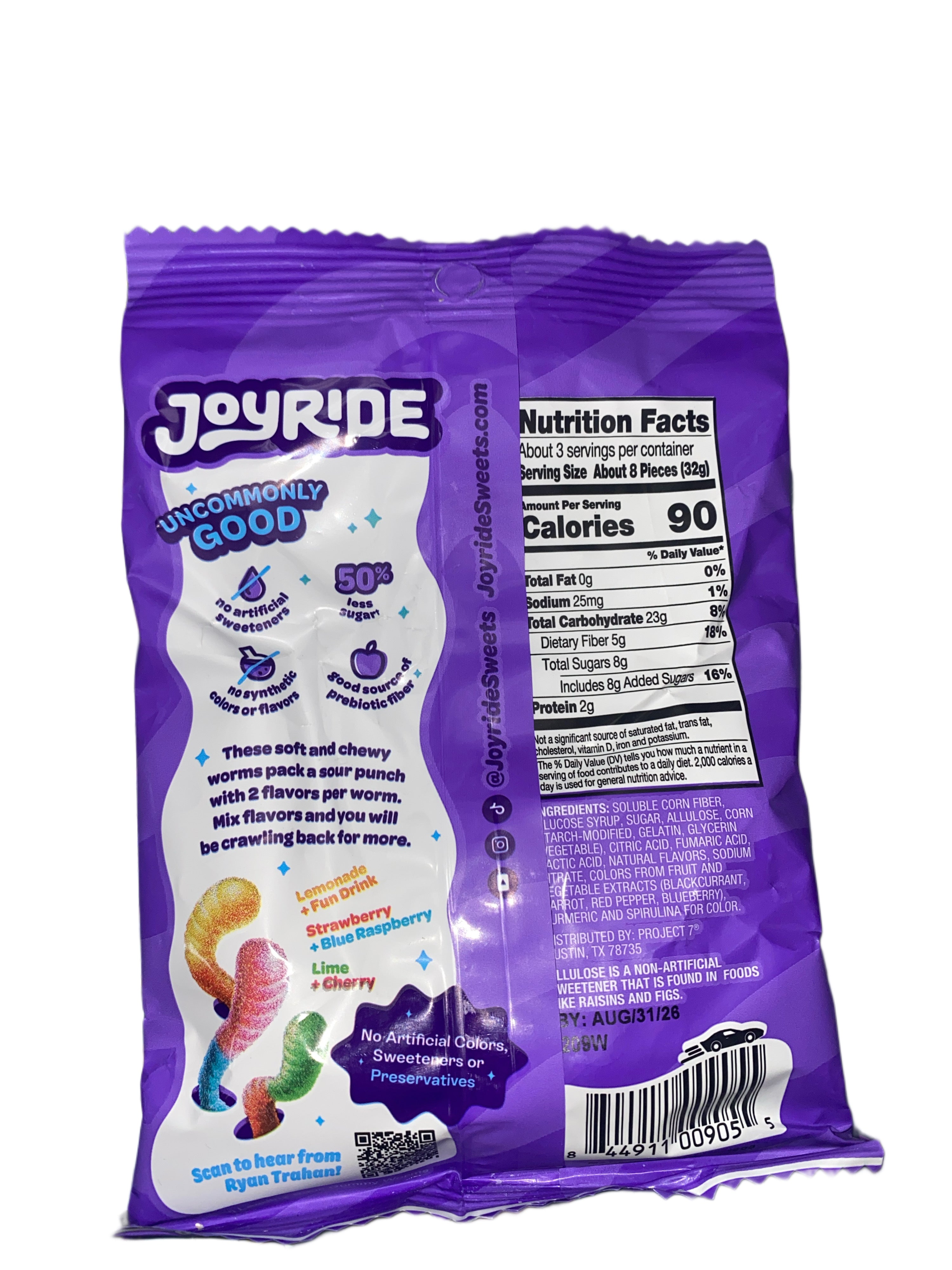 Ryan Trahan's Joyride Sour Worms Soft & Chewy Crawlers 99G - U.S Edition - Candy - Case of 6 - BB: N/A