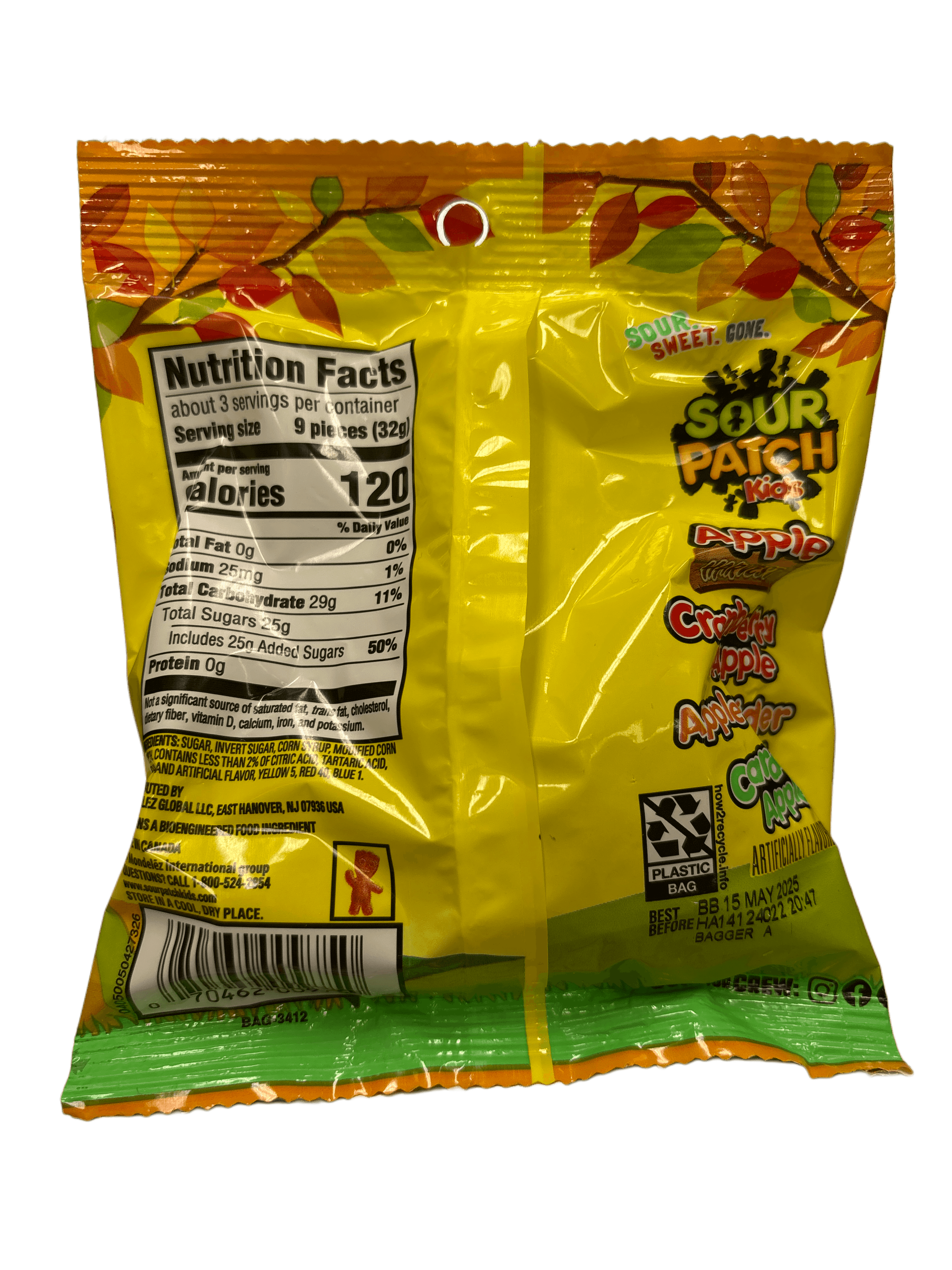 Sour Patch Kids Apple Harvest Peg Bag 101g - U.S Edition - Candy - Case of 12 - BB: N/A