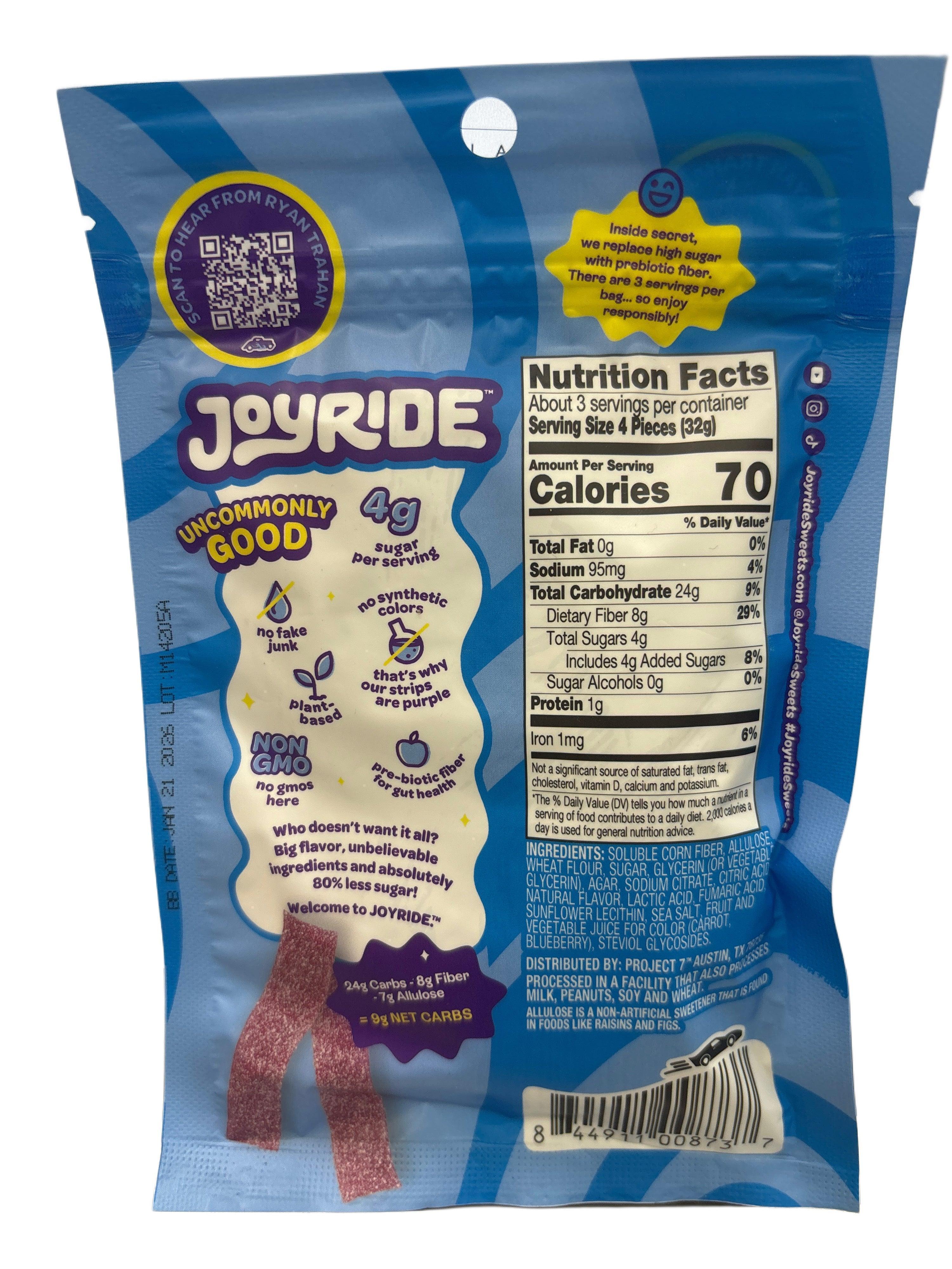JOYRIDE UNCOMMON CANDY Sour Blue Raspberry Strips 3.5OZ - U.S Edition - Candy - Case of 6 - BB: N/A