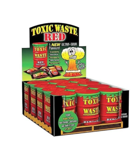 Toxic Waste Red Sour Candy Drum 42g - Canada Edition - Candy - Case of 12 - BB: N/A - Extreme Snacks Wholesale