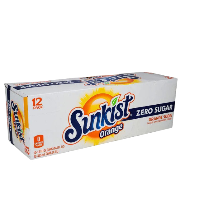 Sunkist Zero Sugar Orange Can 355ML - U.S Edition - Beverage - Case of 12 - BB: N/A - Extreme Snacks Wholesale