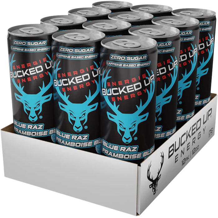 Bucked Up Blue Raz Energy Drink 355ML- Canada Edition - Beverage - Case of 12 - BB: N/A - Extreme Snacks Wholesale