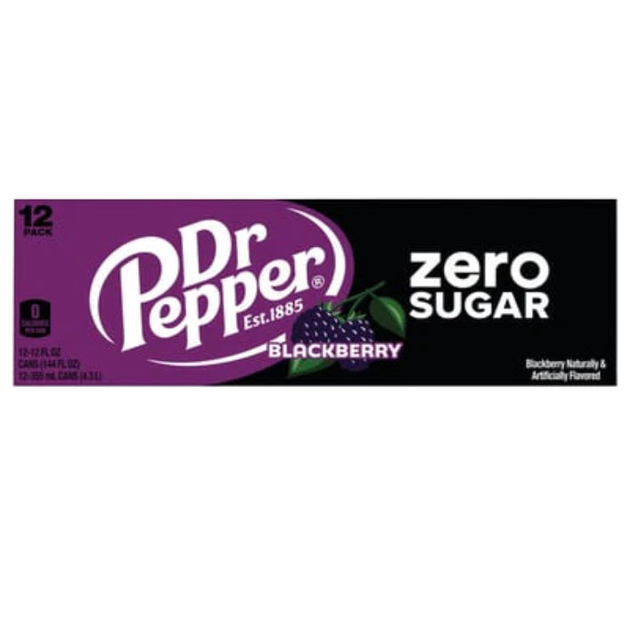 Dr. Pepper Zero Sugar Blackberry Can 355ML - U.S Edition - Beverage - Case of 12 - BB: N/A - Extreme Snacks Wholesale