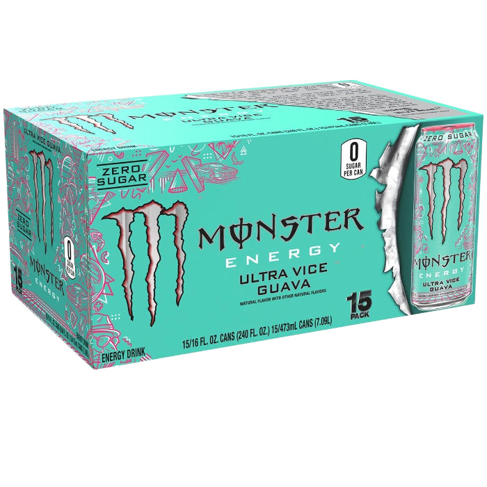 Monster Ultra VICE Guava Energy Drink 473ML - Canadian Edition - Beverage - Case Of 12 - BB:N/A - Extreme Snacks Wholesale