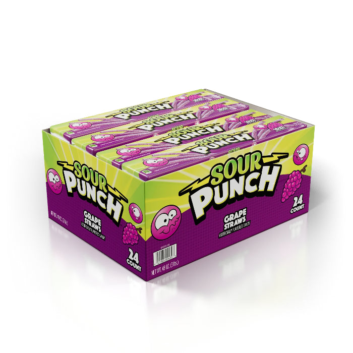 Sour Punch Grape Straws Candy - U.S Edition - Candy - Case of 24 - BB: N/A - Extreme Snacks Wholesale