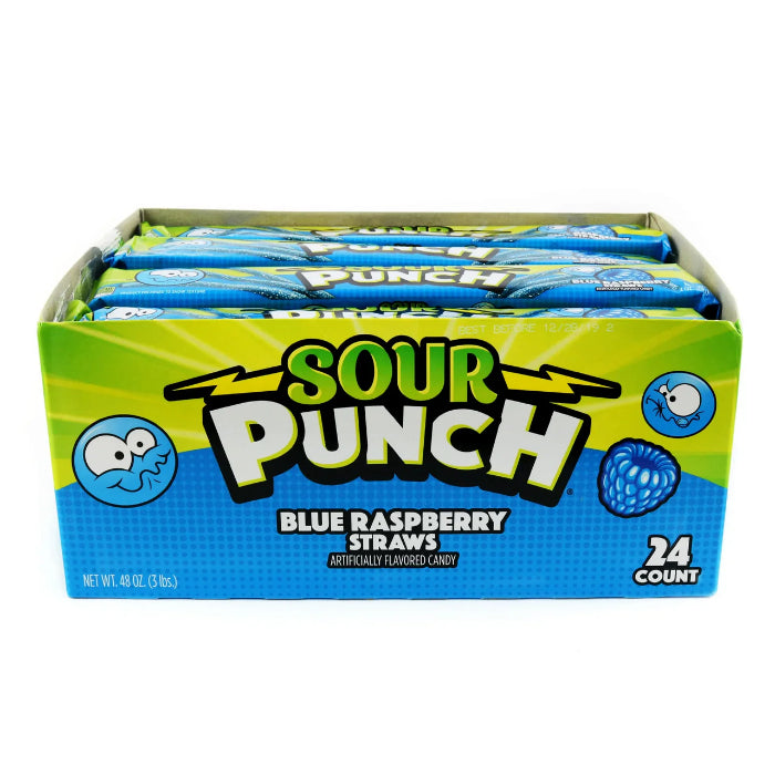 Sour Punch Blue Raspberry Straws Candy - U.S Edition - Candy - Case of 24 - BB: N/A - Extreme Snacks Wholesale