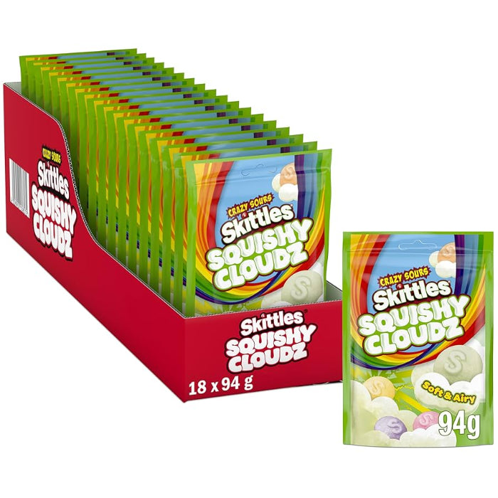Skittles Squishy Cloudz Crazy Sour Pouch 94g - U.K Edition - Candy - Case of 18 - BB: N/A - Extreme Snacks Wholesale