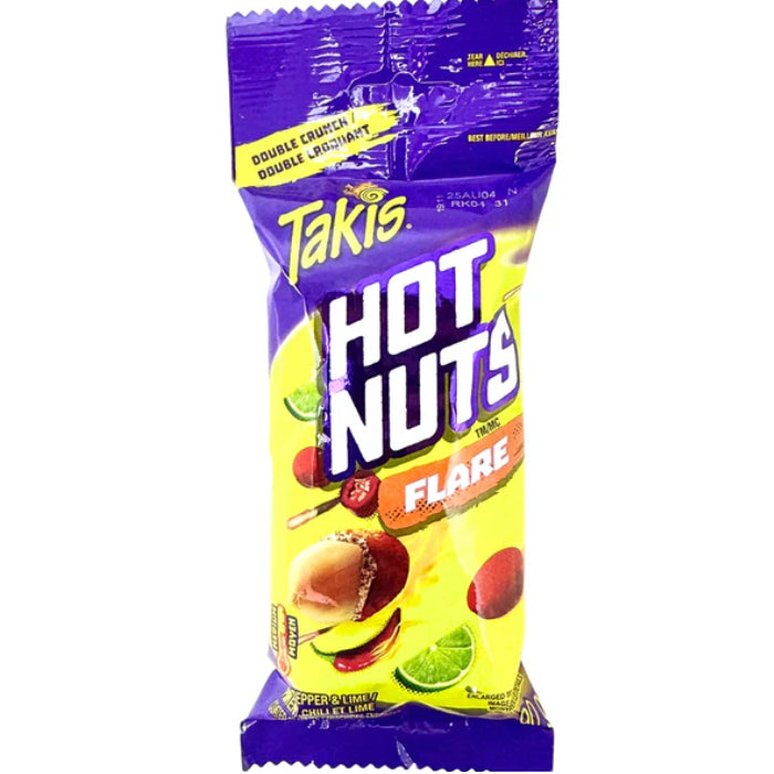 Takis Hot Nuts Flare 90G, Case Of 12 - Canadian Edition - Corn Nuts - Pallet (120 Cases) - BB: Fresh Date