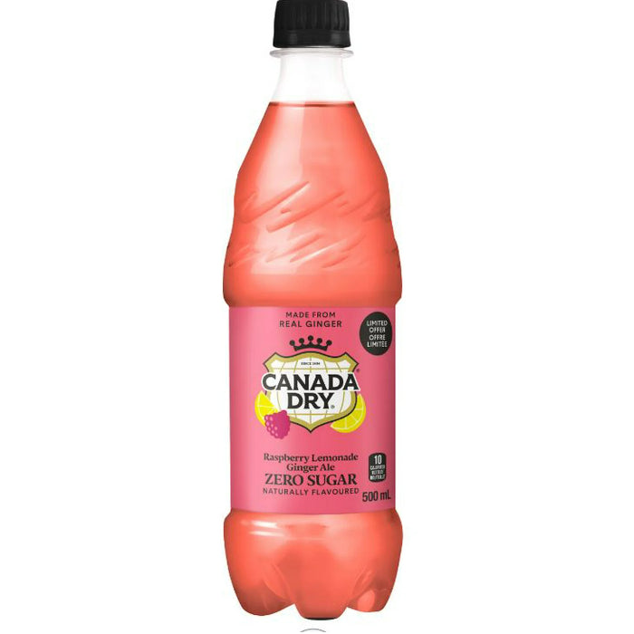 Canada Dry Ginger Ale And Raspberry Lemonade Zero , 500 ml bottles, Case Of 24 - Canadian Edition - Beverage - Pallet - BB: Fresh Date